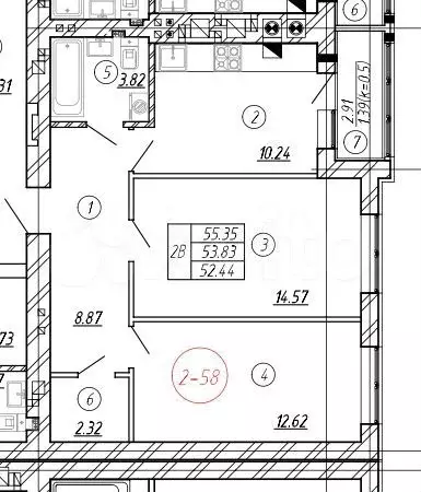 2-к. квартира, 54 м, 6/9 эт. - Фото 1