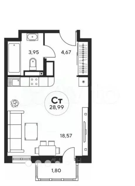 Квартира-студия, 29 м, 7/25 эт. - Фото 0