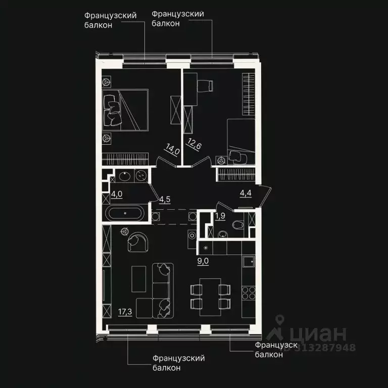 3-к кв. Тюменская область, Тюмень ул. Щербакова, 2к5 (67.58 м) - Фото 0