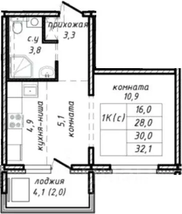 Квартира, студия, 30 м - Фото 0