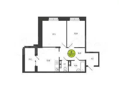 2-к. квартира, 66 м, 5/8 эт. - Фото 0