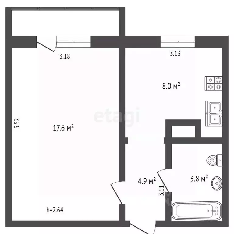 1-к кв. Ямало-Ненецкий АО, Ноябрьск Холмогорская ул., 82/81 (35.4 м) - Фото 2