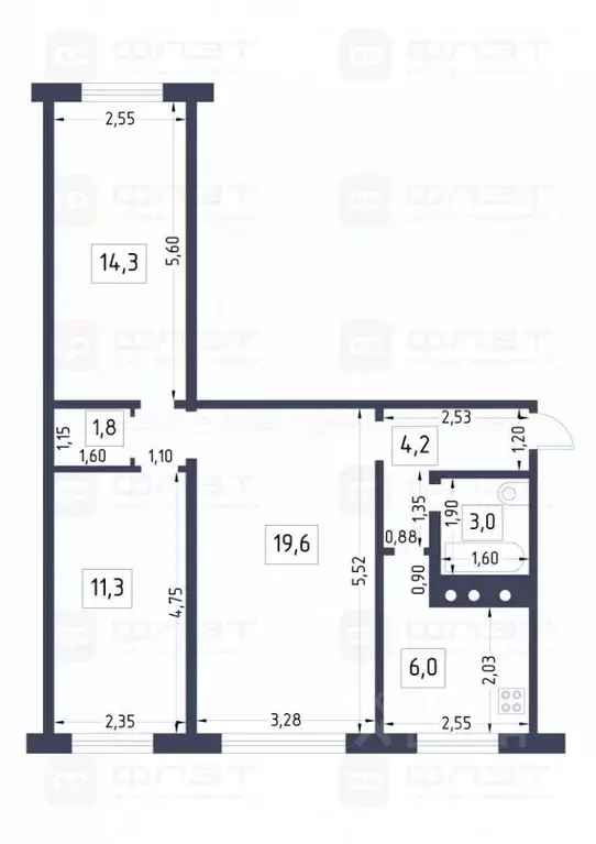 3-к кв. Татарстан, Казань ул. 2-я Юго-Западная, 29 (60.2 м) - Фото 2