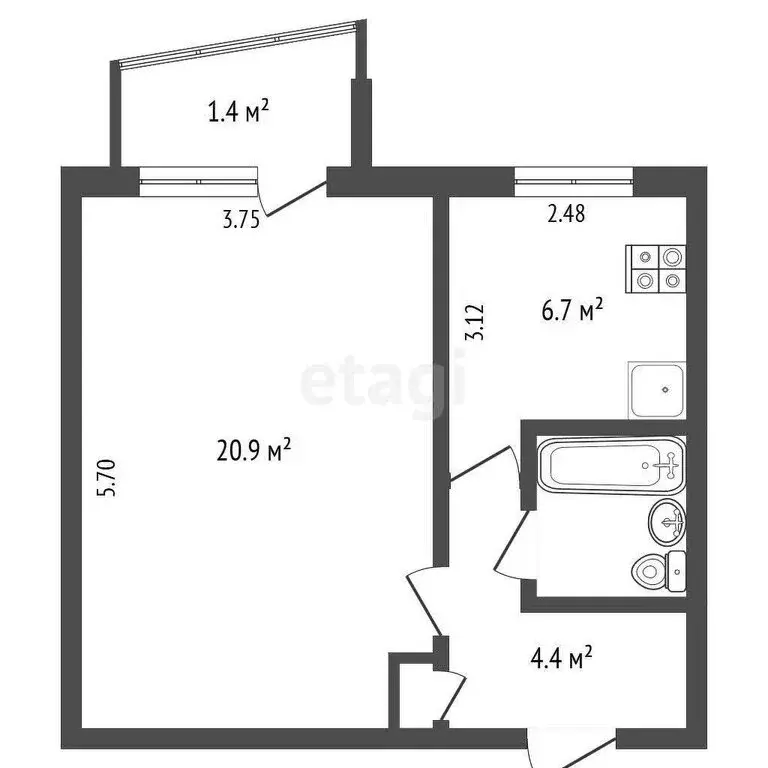 1-комнатная квартира: Набережные Челны, 7-й комплекс, 15 (35 м) - Фото 0