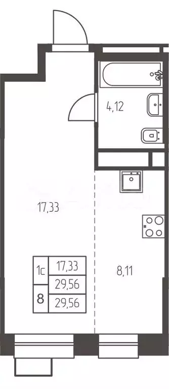 Квартира-студия, 29,6 м, 3/25 эт. - Фото 0