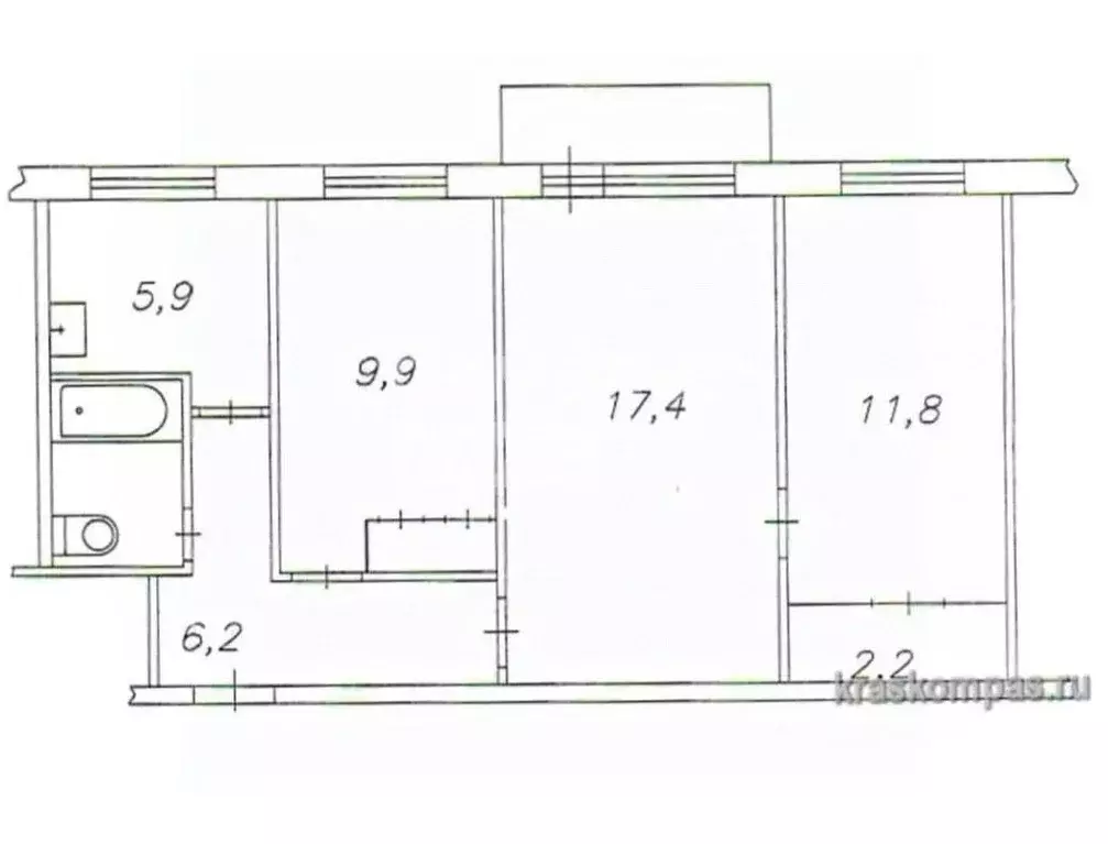 3-к кв. Ивановская область, Иваново Ташкентская ул., 67 (56.0 м) - Фото 1