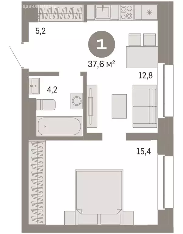 1-комнатная квартира: Новосибирск, Зыряновская улица, 53с (37.6 м) - Фото 1