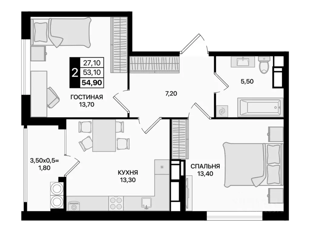 2-к кв. Ростовская область, Ростов-на-Дону Движение61 жилой комплекс ... - Фото 2