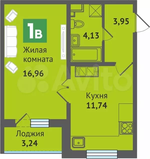 1-к. квартира, 40 м, 2/12 эт. - Фото 1