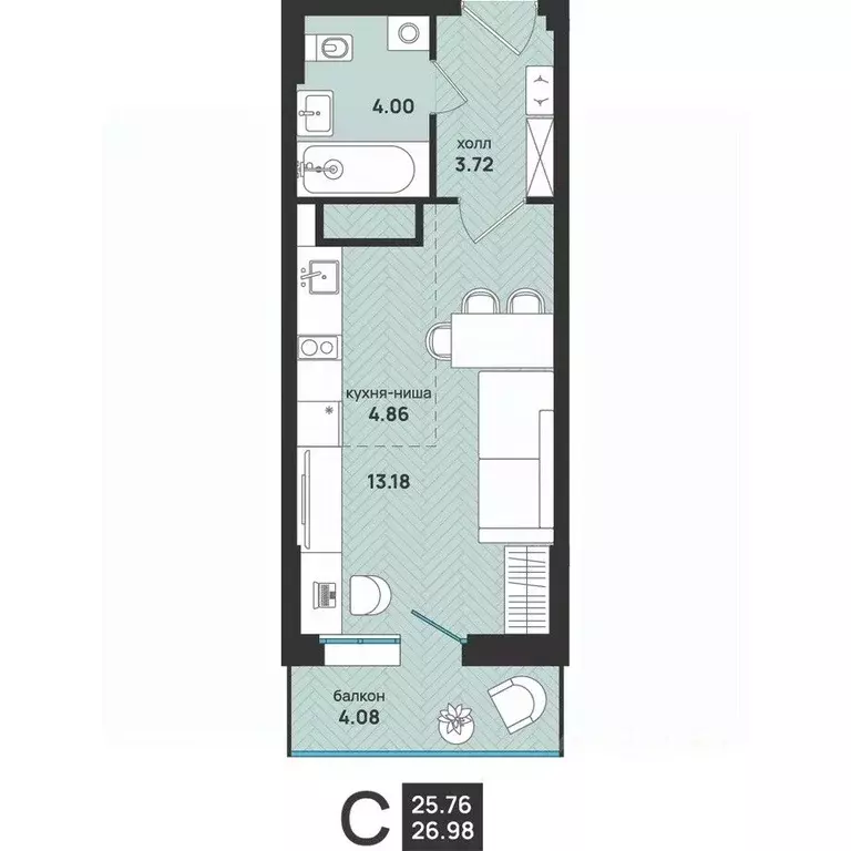 Студия Архангельская область, Архангельск ул. Свободы, 16 (26.98 м) - Фото 2