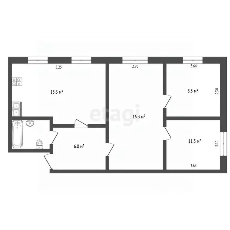 3-к кв. Башкортостан, Стерлитамак ул. Худайбердина, 119 (61.3 м) - Фото 2