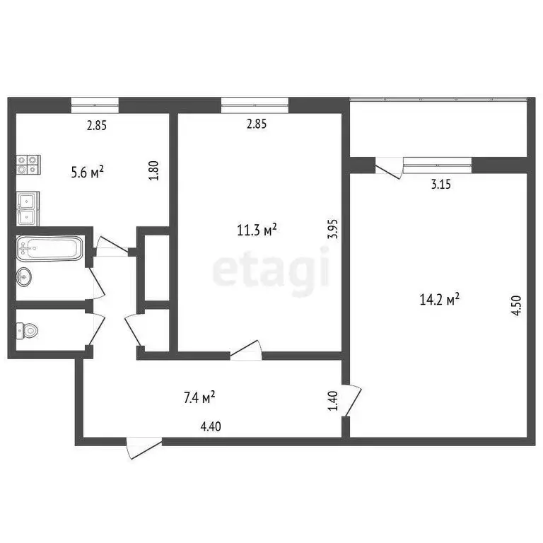 2-комнатная квартира: Новый Уренгой, Железнодорожная улица, 6Б (42 м) - Фото 0