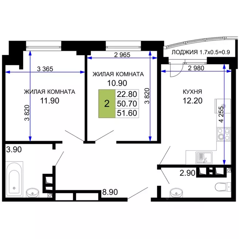 2-к кв. Краснодарский край, Анапа Песчаный жилой комплекс (51.6 м) - Фото 1