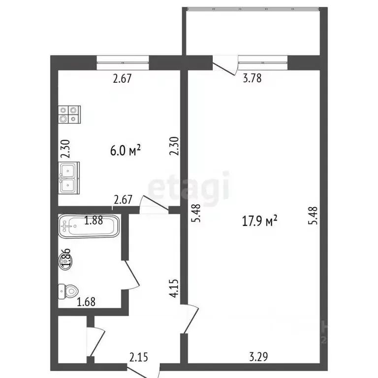 1-к кв. Башкортостан, Стерлитамак Железнодорожная ул., 52 (32.6 м) - Фото 1