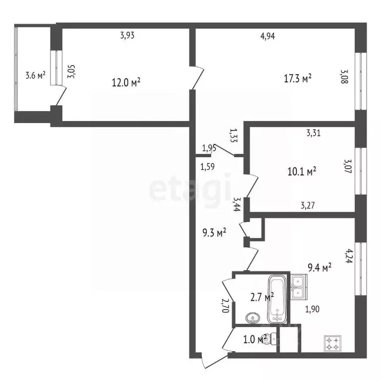 3-к кв. Санкт-Петербург Купчинская ул., 33 (62.2 м) - Фото 1