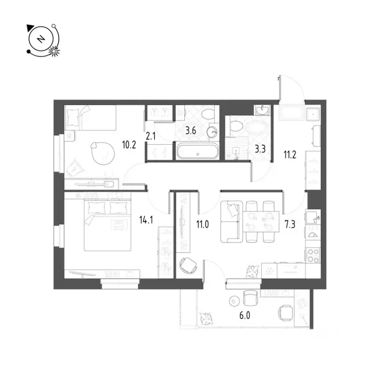 3-к кв. Тюменская область, Тюмень Профсоюзная ул., 49 (64.6 м) - Фото 0