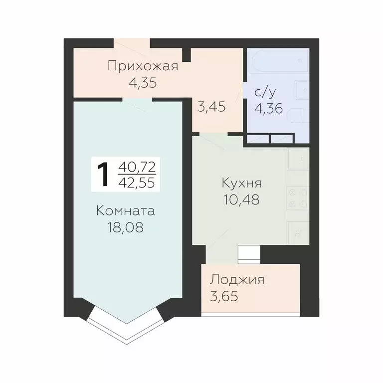 1-комнатная квартира: Орёл, улица Панчука, 83 (42.55 м) - Фото 0