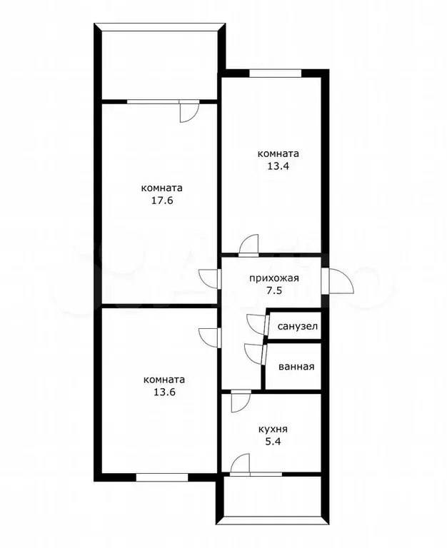 3-к. квартира, 61 м, 4/5 эт. - Фото 0