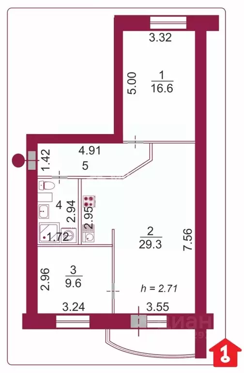 3-к кв. Омская область, Омск Пригородная ул., 5 (67.0 м) - Фото 2
