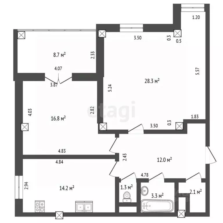 2-к кв. Ханты-Мансийский АО, Ханты-Мансийск ул. Дунина-Горкавича, 5 ... - Фото 1