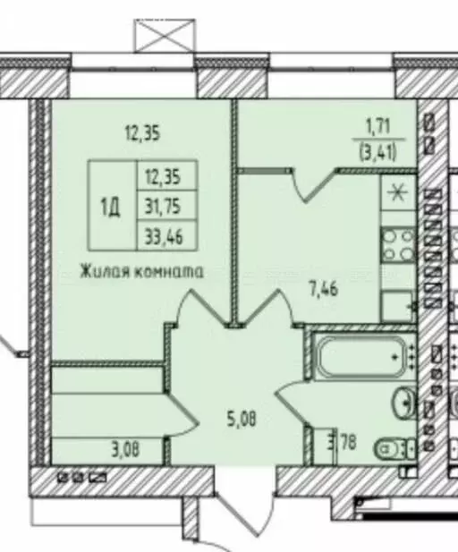 1-комнатная квартира: Казань, улица Михаила Миля, 3 (33.5 м) - Фото 0