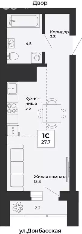 1-комнатная квартира: Екатеринбург, жилой район Уралмаш, Донбасская ... - Фото 1