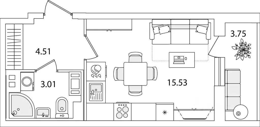 Студия Санкт-Петербург ул. Тамбасова, 5Н (24.93 м) - Фото 0