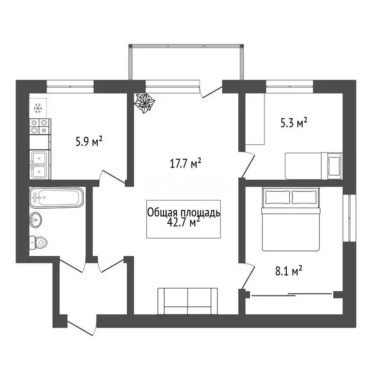 2-комнатная квартира: Новосибирск, Каменская улица, 82 (42.7 м) - Фото 0