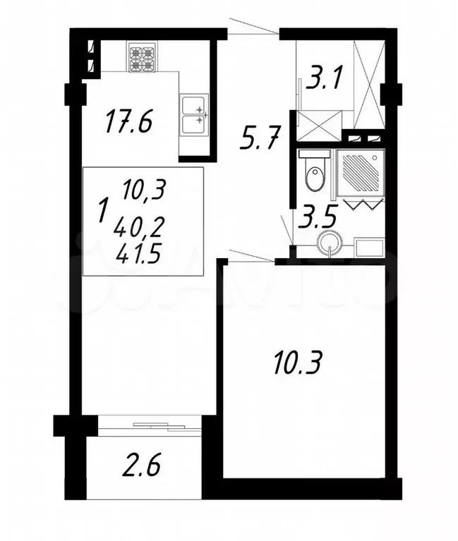 1-к. квартира, 41,5 м, 8/8 эт. - Фото 0