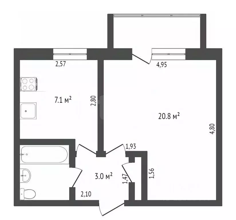 1-к кв. Тюменская область, Тюмень Шаимский проезд, 4 (35.1 м) - Фото 2