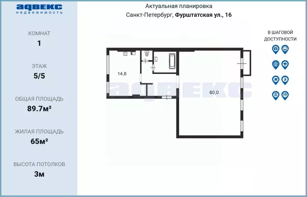 1-к кв. Санкт-Петербург Фурштатская ул., 16 (89.7 м) - Фото 1