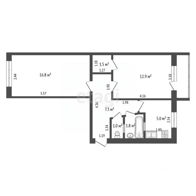 2-к кв. Башкортостан, Бирск Интернациональная ул., 116 (46.2 м) - Фото 2