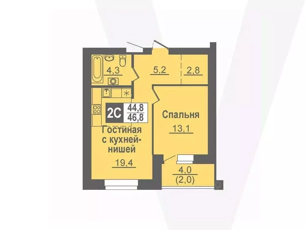 2-к кв. Новосибирская область, Кольцово рп ул. Благовещенская, 2 (46.8 ... - Фото 0