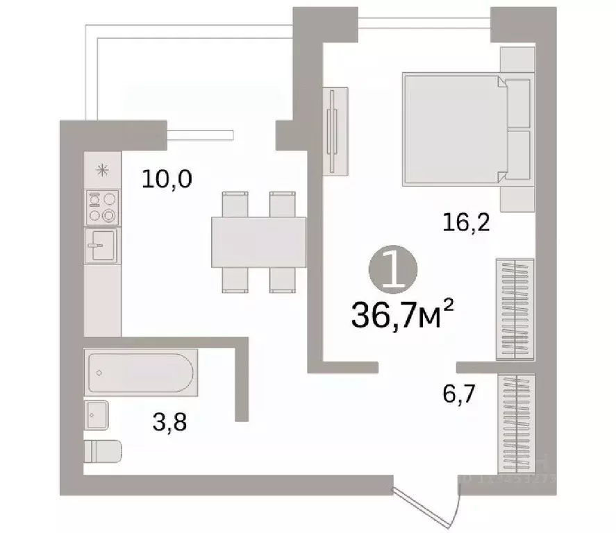 1-к кв. Тюменская область, Тюмень Заречный проезд, 43 (36.7 м) - Фото 0