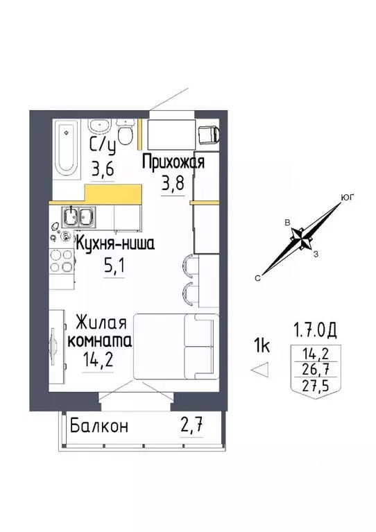 1-к кв. Свердловская область, Екатеринбург ул. Тюльпановая, 12 (27.5 ... - Фото 0