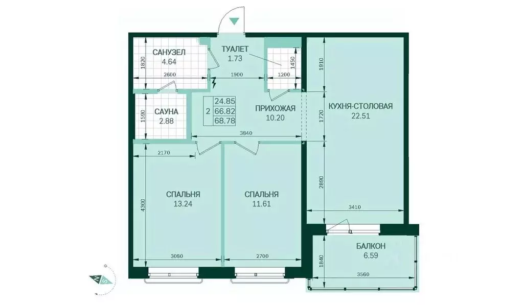 2-к кв. Ленинградская область, Всеволожск ул. Рябиновая Роща, 4к4 ... - Фото 2