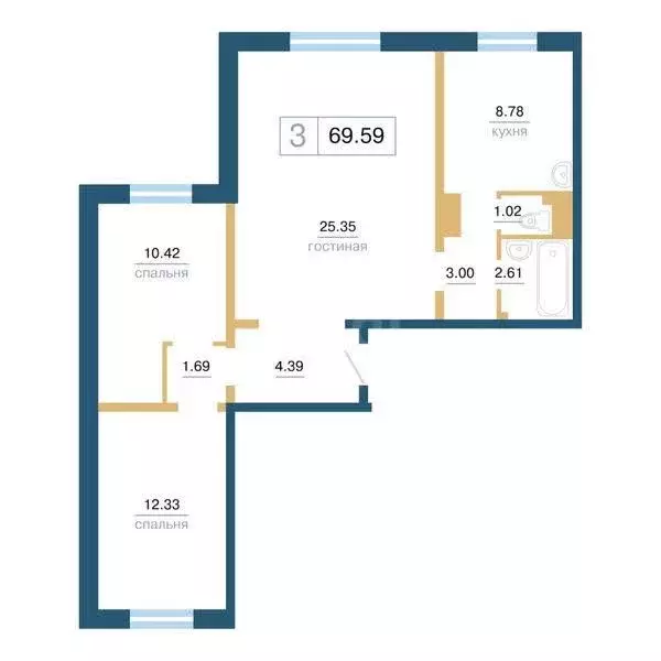 Продаётся 3-к квартира, 69.59 м - Фото 0