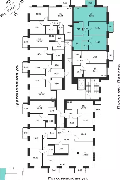 2-к кв. Тульская область, Тула Гоголевская ул., 43 (85.65 м) - Фото 1