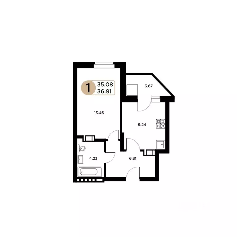 1-к кв. Самарская область, Самара Московское шоссе, 18-й км, 55 (35.08 ... - Фото 1