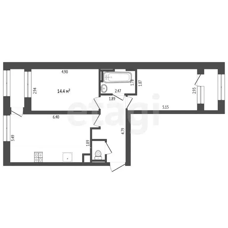 2-комнатная квартира: Тюмень, улица Монтажников, 44 (62.7 м) - Фото 1
