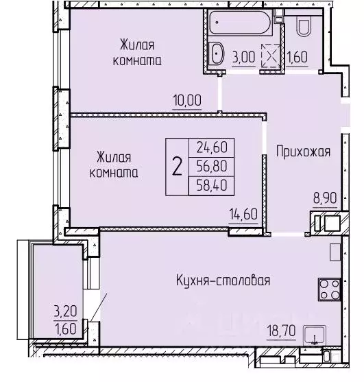 2-к кв. Ростовская область, Батайск ул. Макаровского, 4к2 (58.8 м) - Фото 0