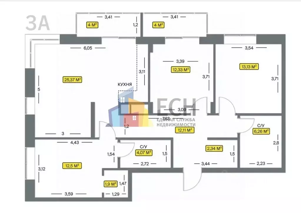 3-к кв. Тульская область, Тула Оборонная ул., 104 (98.01 м) - Фото 2