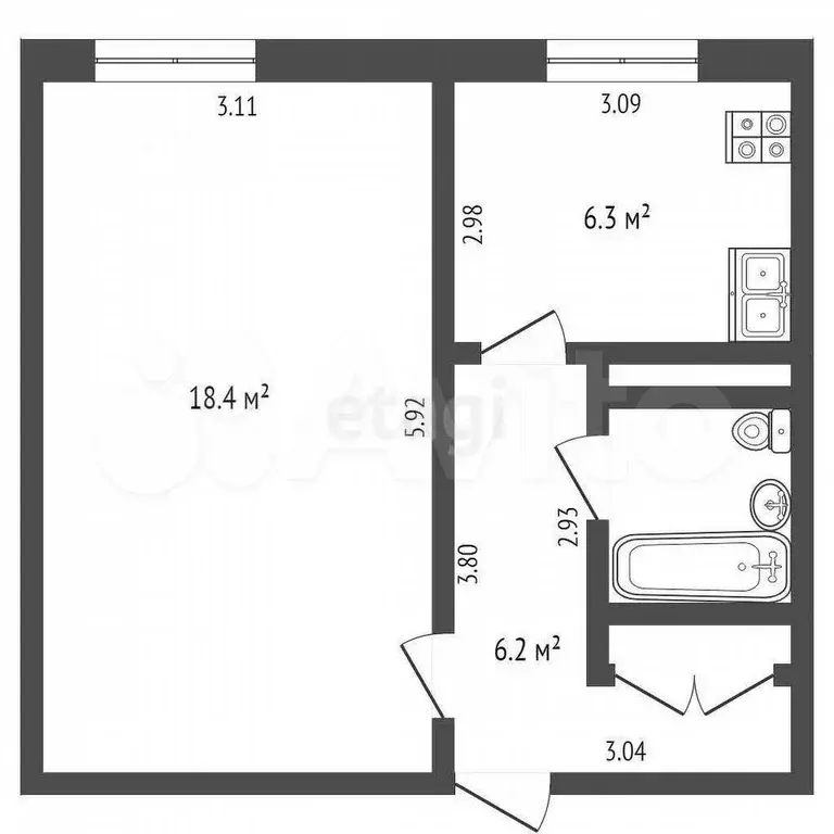 1-к. квартира, 35 м, 3/9 эт. - Фото 0