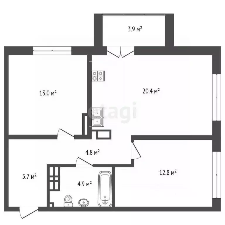 2-к кв. Тюменская область, Тюмень ул. Братьев Бондаревых, 5 (65.5 м) - Фото 1
