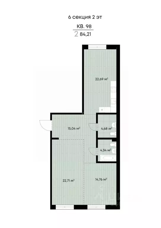 2-к кв. Иркутская область, Иркутск ул. Лебедева-Кумача, 19 (84.21 м) - Фото 1