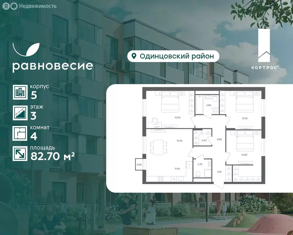 4-комнатная квартира: село Перхушково, микрорайон Равновесие, 5 (82.7 ... - Фото 1