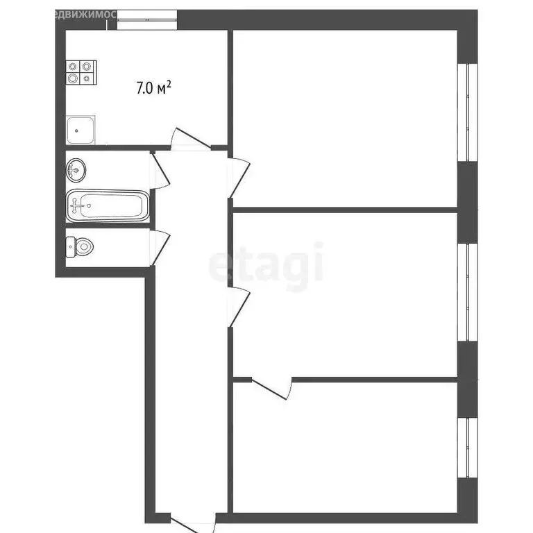 3-комнатная квартира: Лесной, улица Белинского, 7 (69 м) - Фото 1
