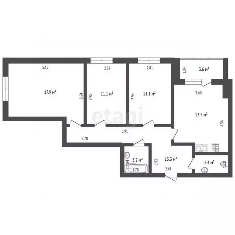 3-к кв. Калужская область, Калуга проезд 2-й Академический, 6 (74.5 м) - Фото 2