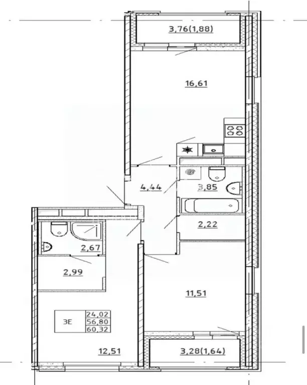 2-к кв. Ленинградская область, Всеволожский район, д. Новое Девяткино ... - Фото 1