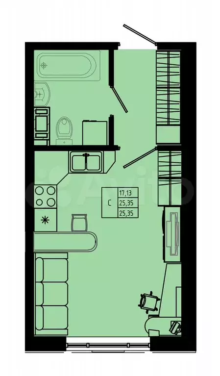 Квартира-студия, 25,7 м, 5/8 эт. - Фото 0